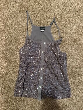 Daytrip Gray Sequin Button-Front Cami Tank